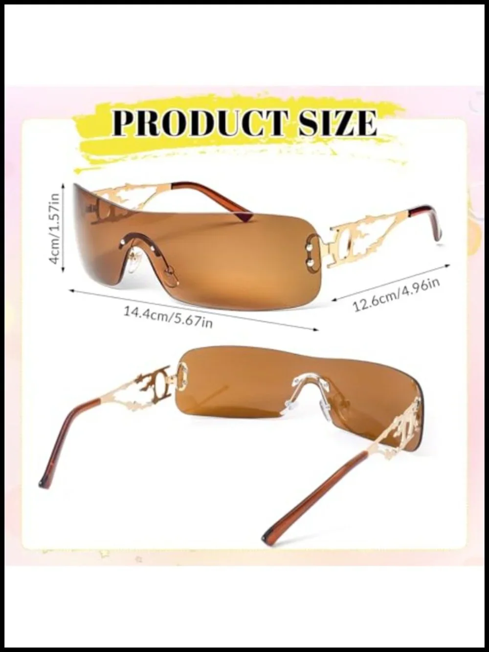 Rimless Y2K Rectangle Sunglasses UV400 Flame Metal Frameless
